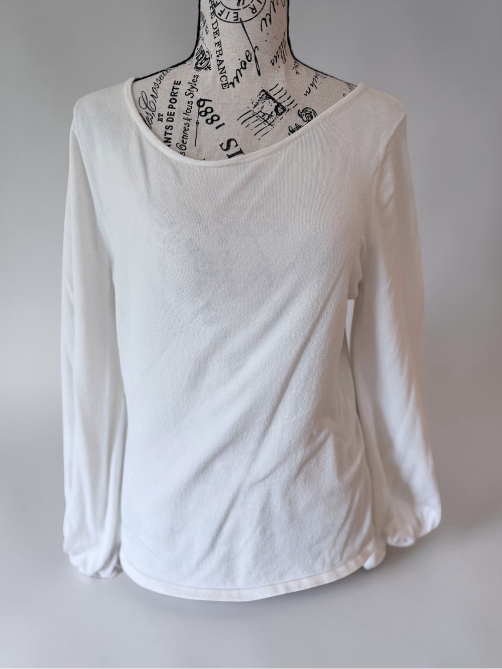 Ann Taylor White Long-Sleeve Scoop Neck Balloon Sleeves XL
